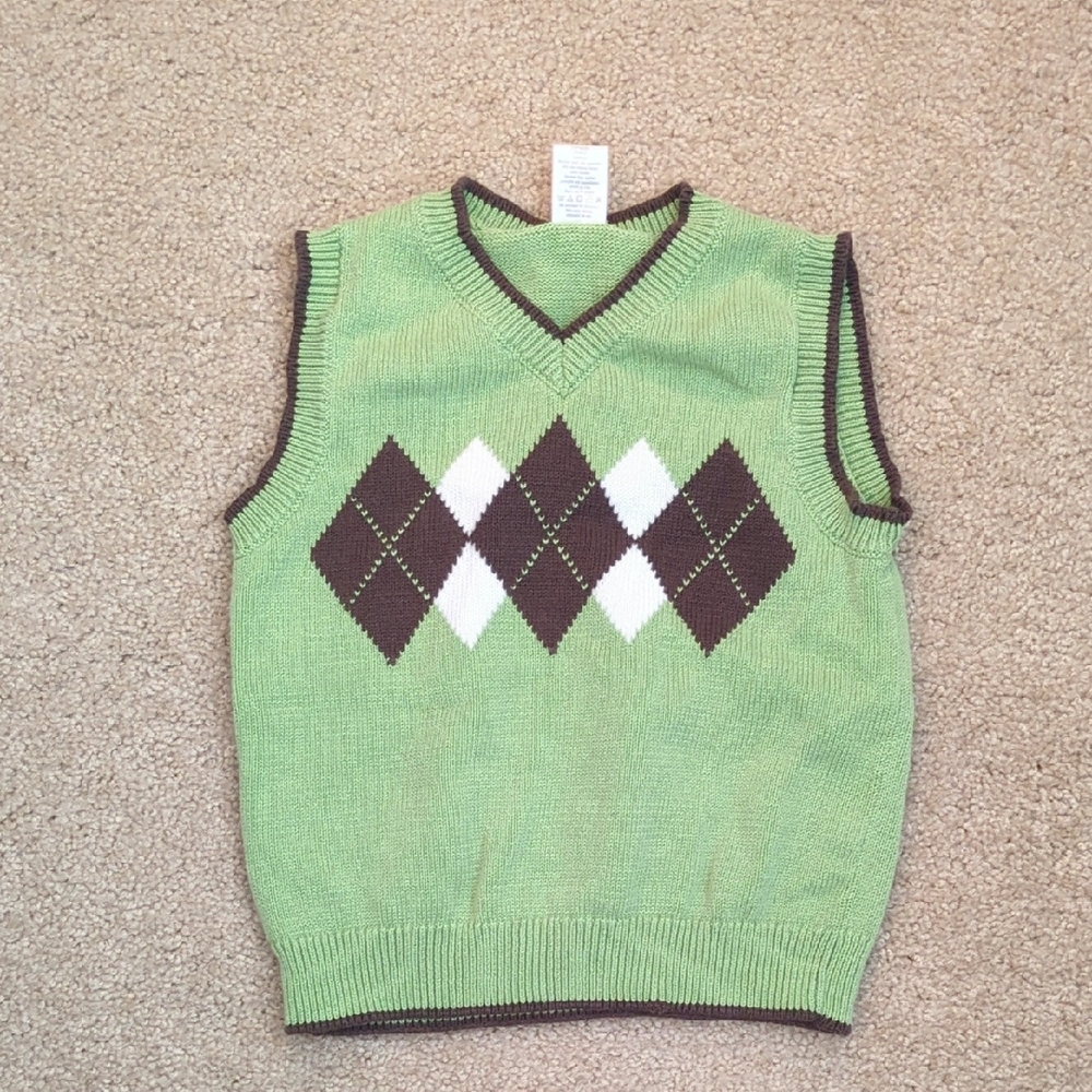 Gymboree Boy's V-Neck Green and Brown Argyle Sweater Vest